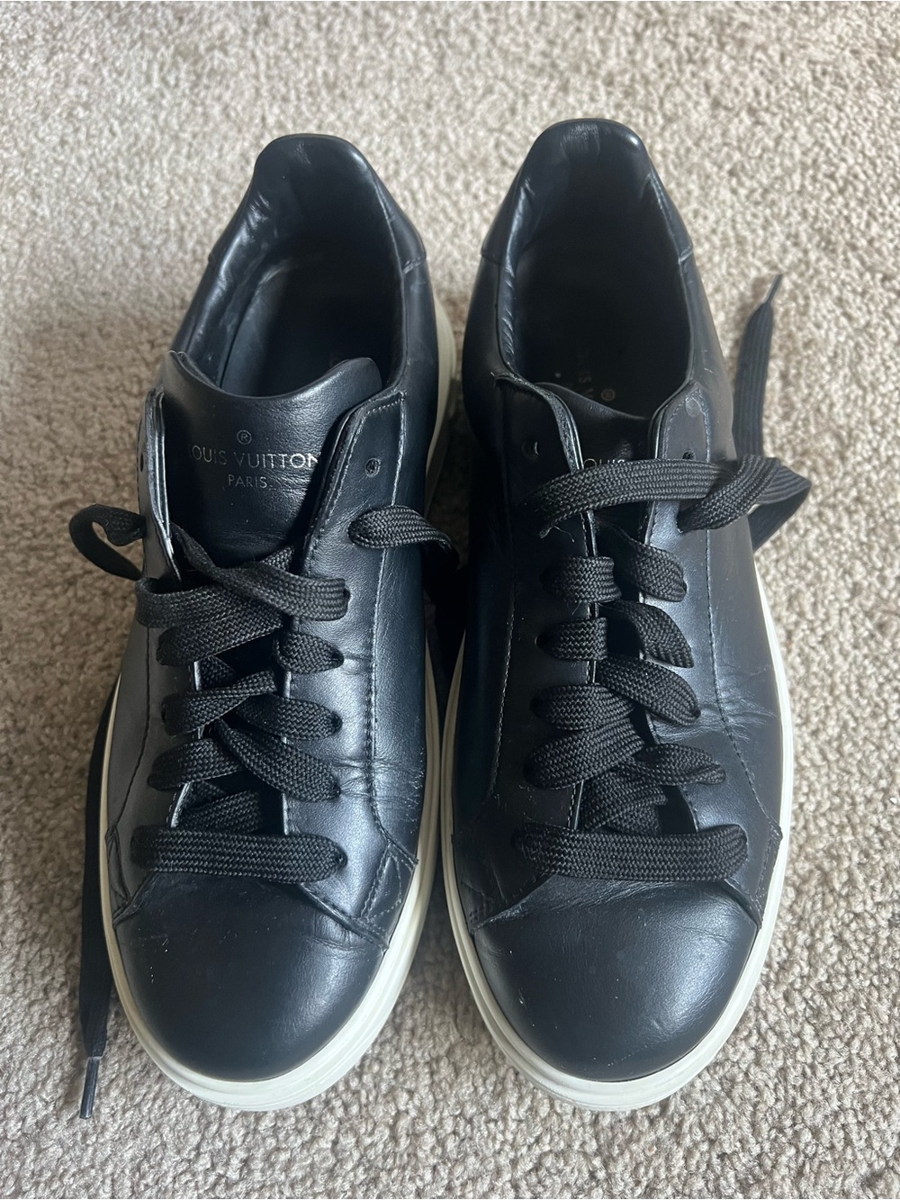 Louis Vuitton Black Leather Low-Top Sneakers with White Sole